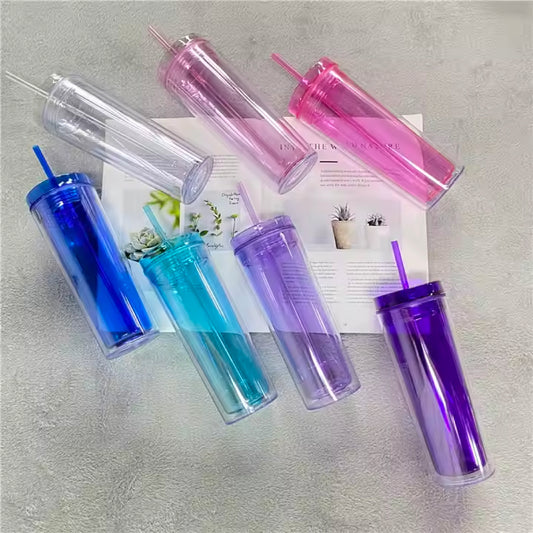 Acrylic Double-Wall Tumblers with Straw