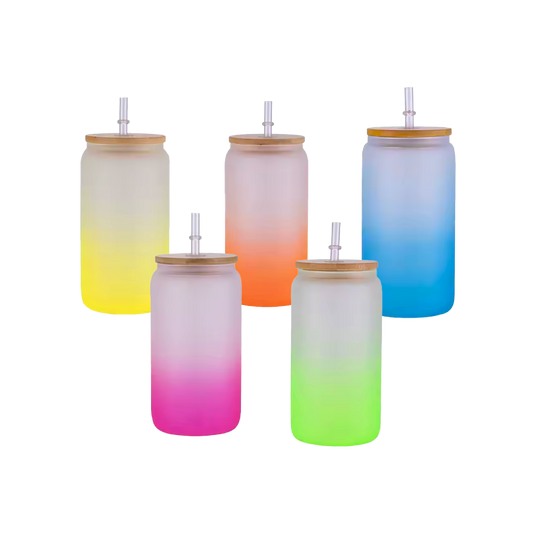Glass Cup - Bamboo Lid - Ombre Color